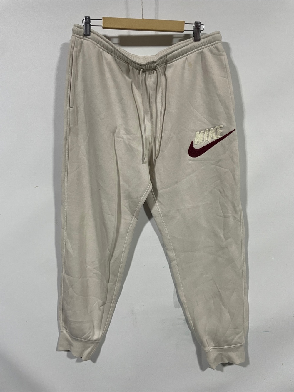 Nike Cream Joggers with Burgundy Swoosh Embroidery